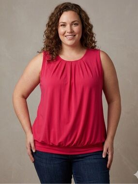 Zenana Stylish magenta Sleeveless Top with a little pleating around the neck. 2X